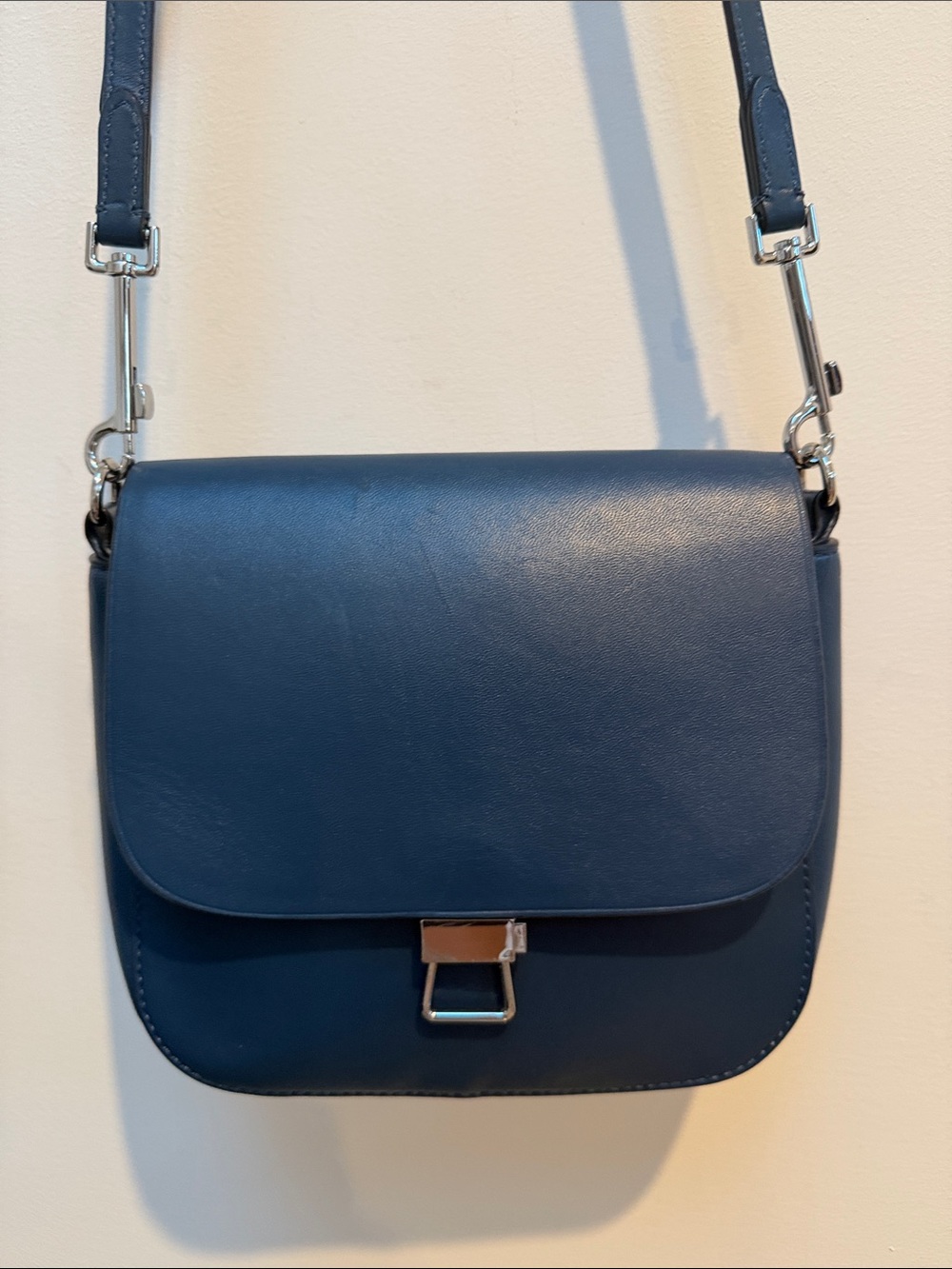 Theory Navy Leather Crossbody with Silver Hardware